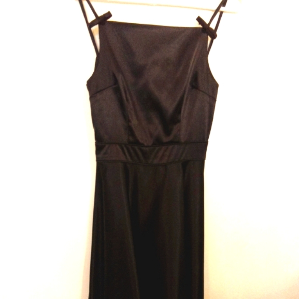 Stop Staring! Women's Black Satin Spaghetti Strap A-line Midi Dress Size XS